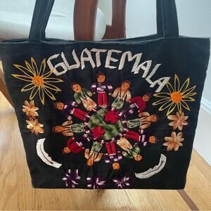 Vintage Guatemalan Embroidered Tote Bag Handmade in Guatemala Handwoven